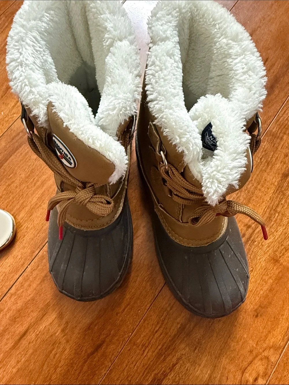 Kids Waterproof Brown & Gray Winter Lace-Up Boots with Plush Lining